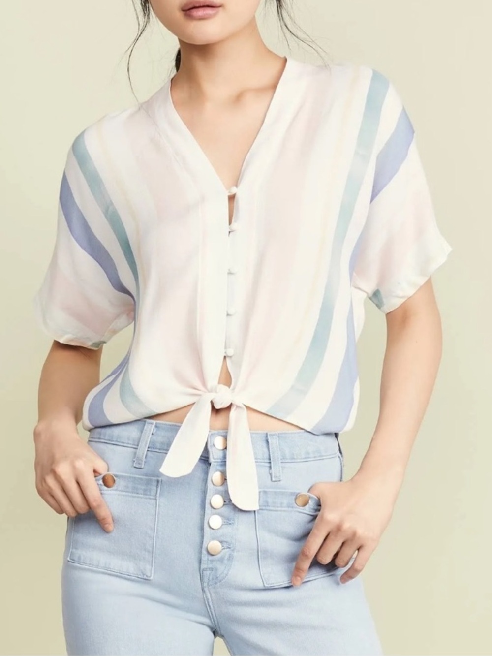 Rails Thea Short Sleeve Cropped Blouse in Pastel Watercolor Stripe Size S
